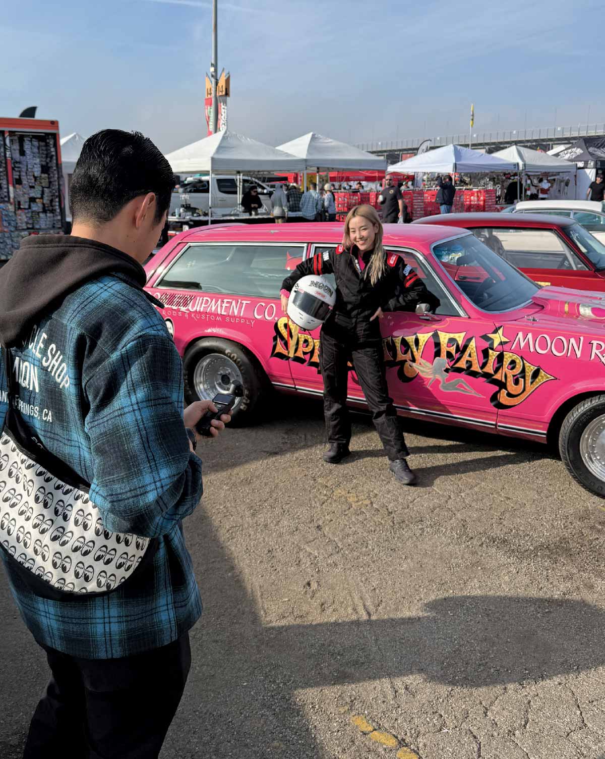 1965 Chevrolet Chevelle Moon Equipped Co pink drag wagon gasser style race car car show display