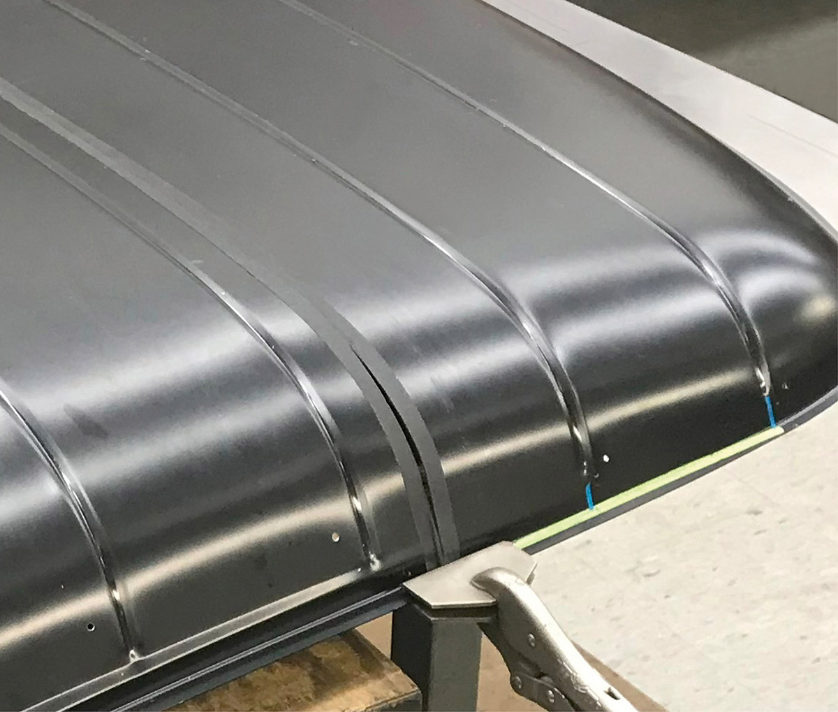 ford f100 roof insert bead rolled panel clamped for fit