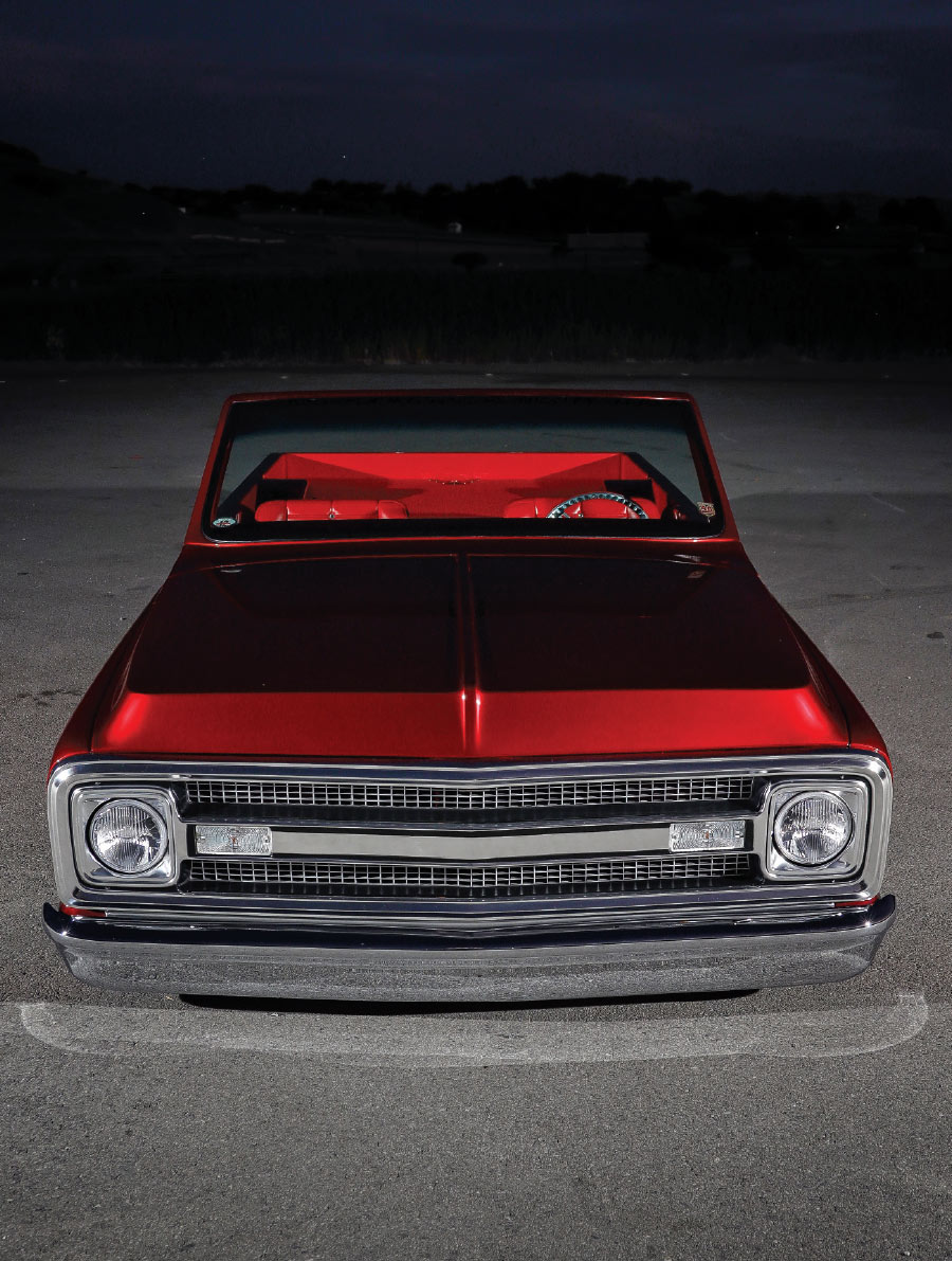 1971 Chevy Blazer front view billet grille custom headlights night shot