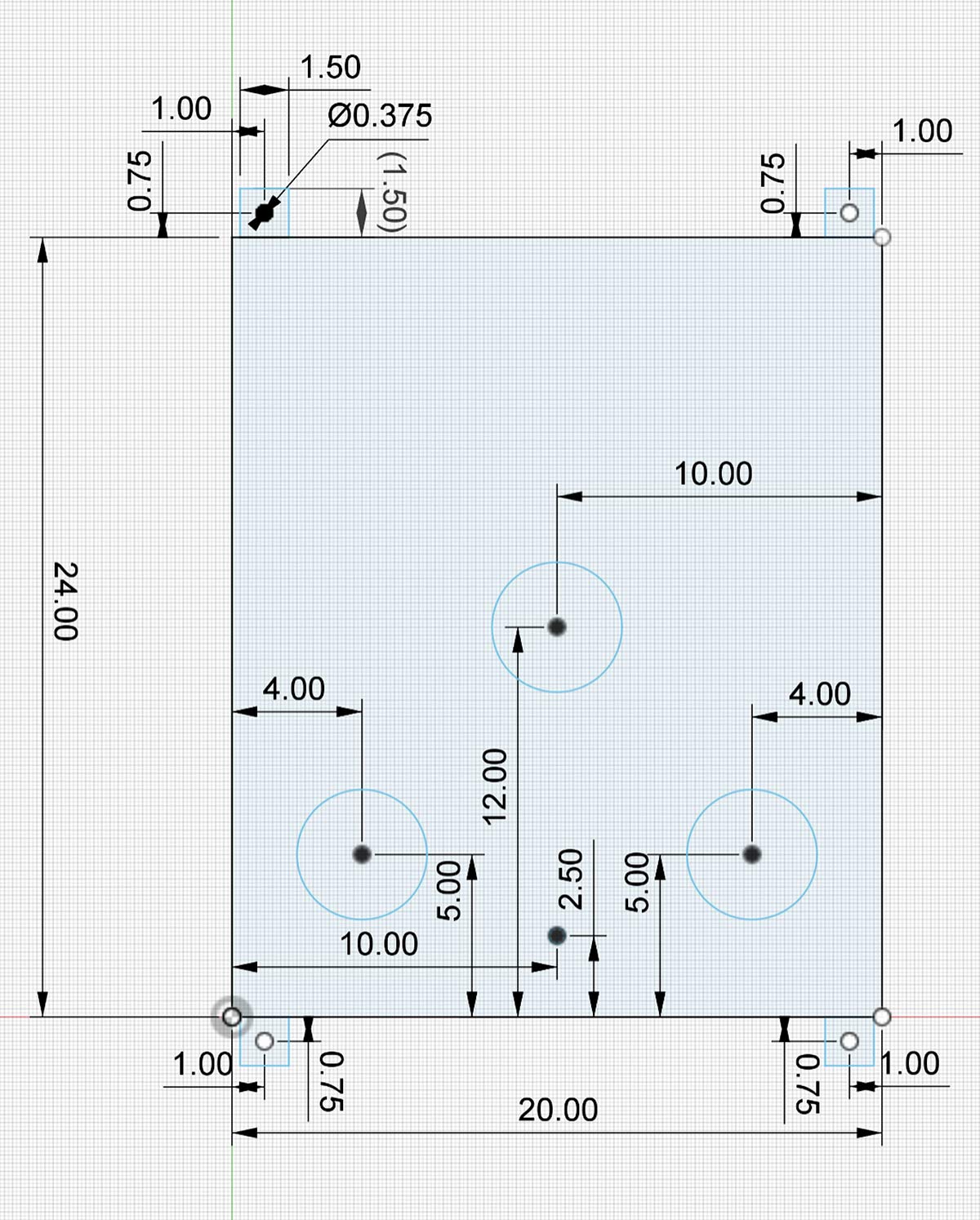 Top-down CAD blueprint with precise measurements for fuel tank mounting tabs and component spacing.