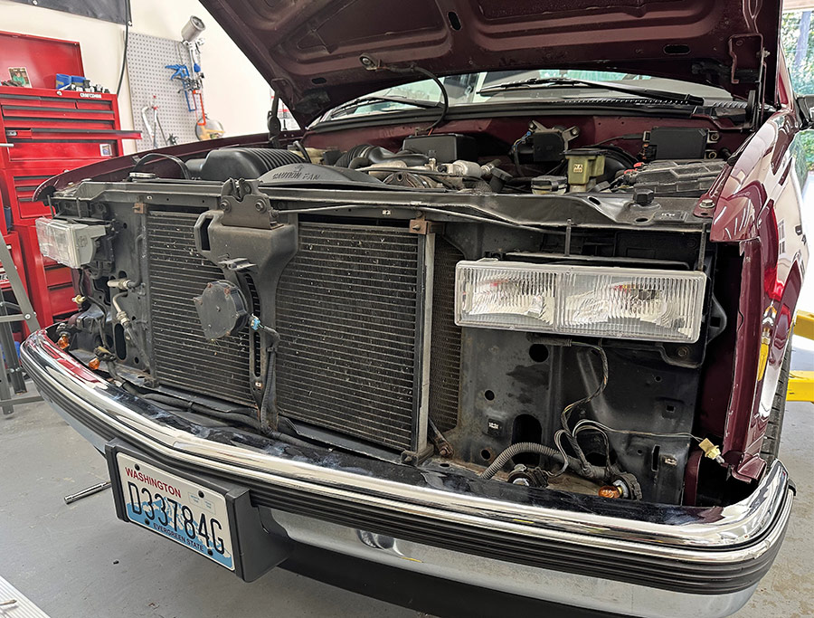 Front clip of the Chevrolet OBS after disconnecting connectors.