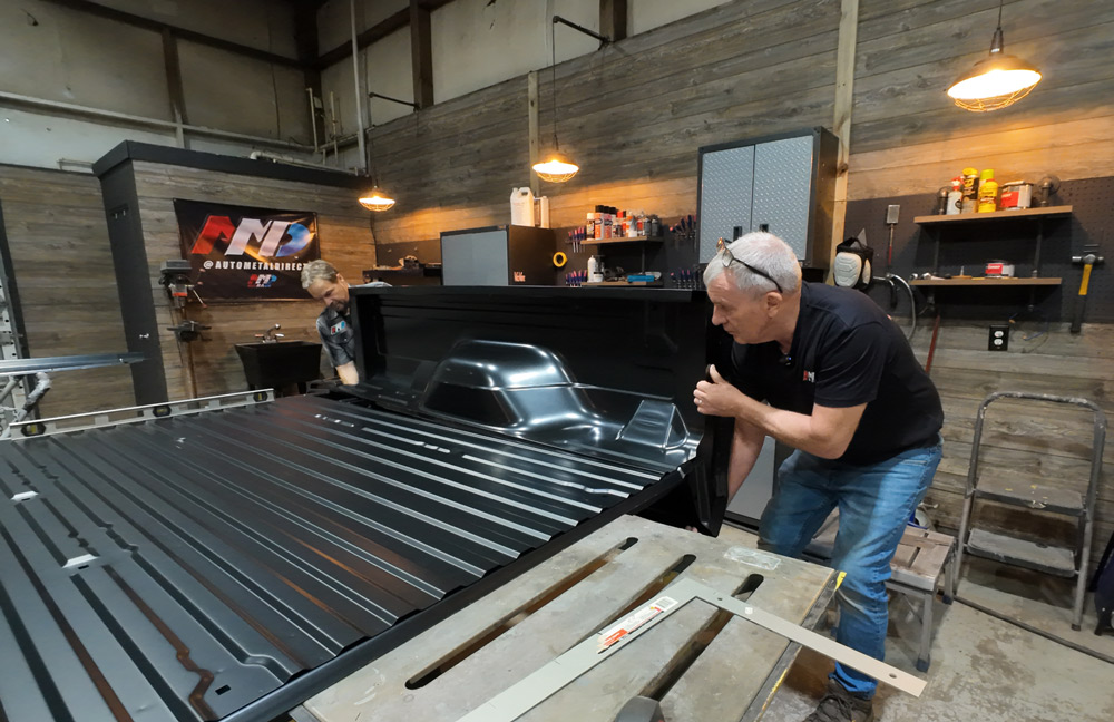 1978 Chevrolet C10 long bed assembly, Auto Metal Direct bed floor panel installation