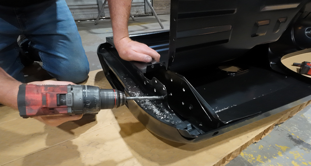 1978 Chevrolet C10 long bed front bed panel bracket drilling, steel support install