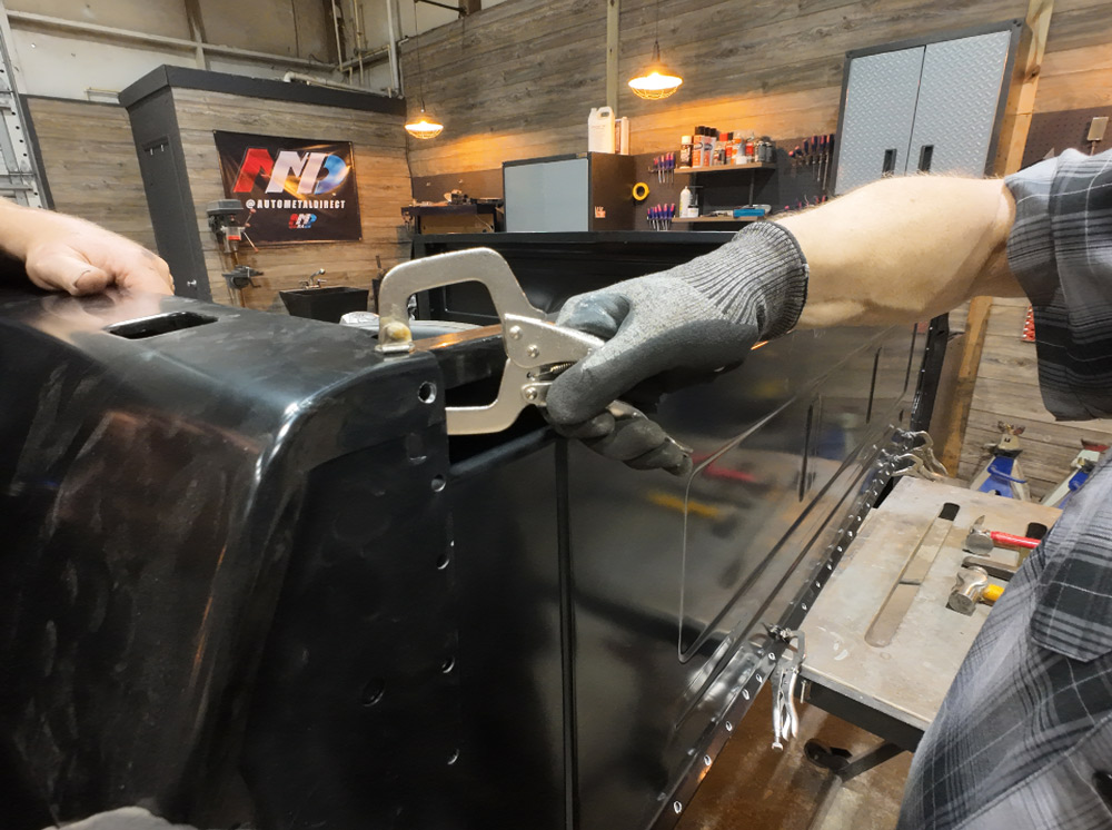 1978 Chevrolet C10 long bed bedside panel alignment, C clamp fitment adjustment