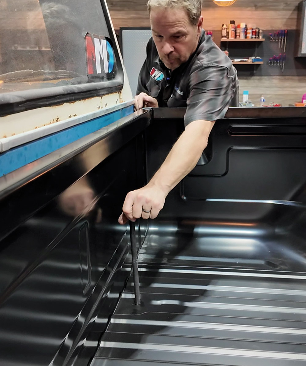 1978 Chevrolet C10 long bed bed floor alignment tool, cross brace positioning