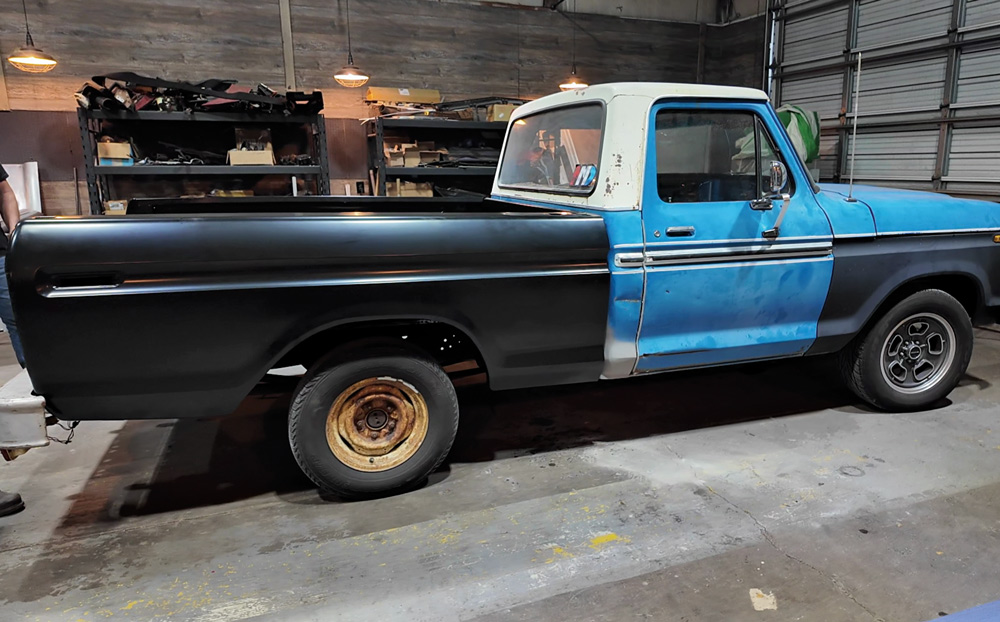 1978 Chevrolet C10 dentside long bed side profile, new black Auto Metal Direct bed installed