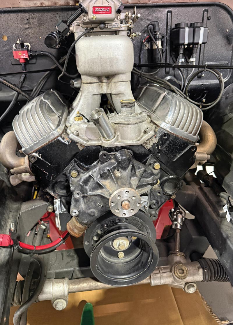 1953 Chevrolet 3100 small block Chevy V8 front timing cover harmonic balancer detail