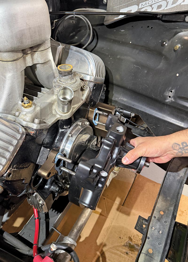 1953 Chevrolet 3100 V drive water pump housing installation billet brackets