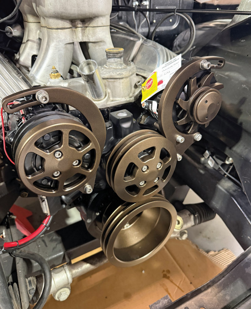 1953 Chevrolet 3100 small block Chevy V8 pulley system installed bronze billet brackets