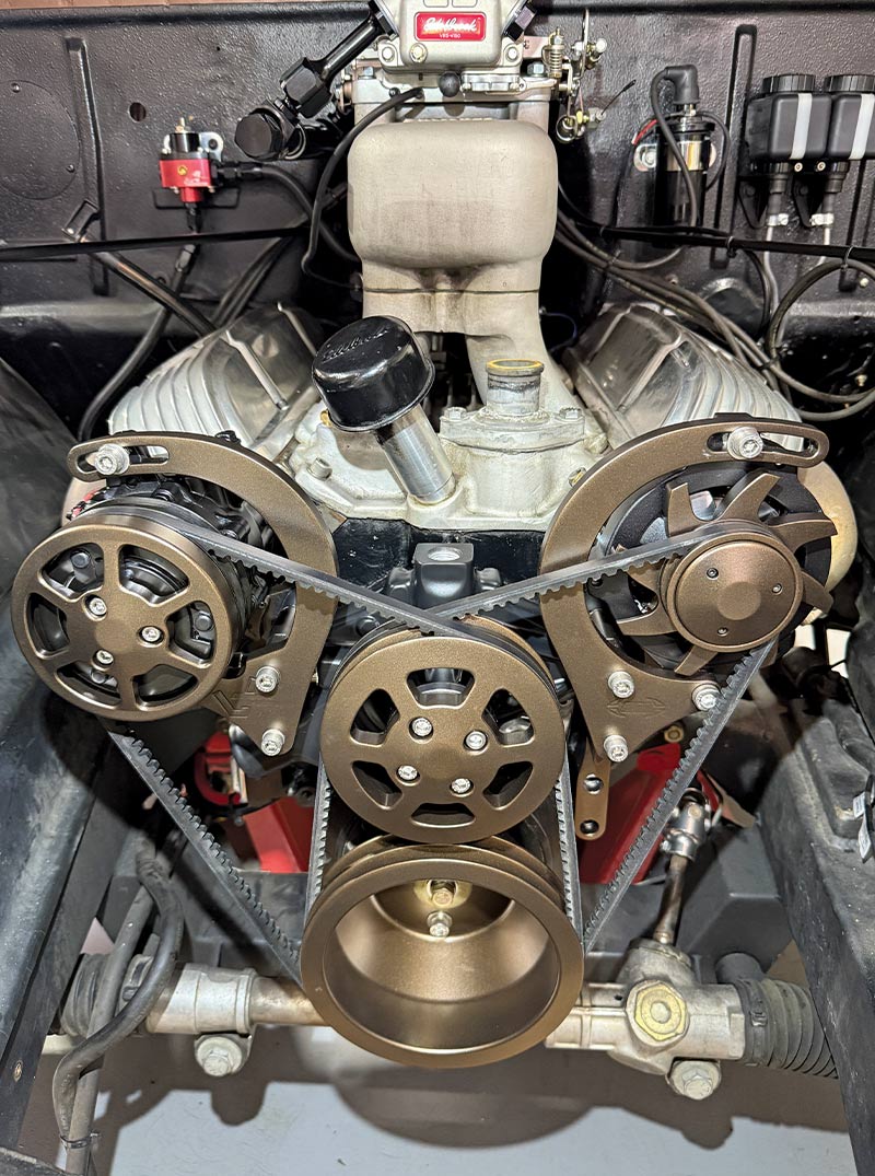 1953 Chevrolet 3100 small block Chevy V8 completed serpentine accessory drive front engine view