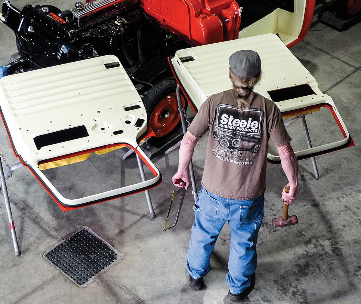 1955 chevrolet 3100 door panels removed during restoration shop rebuild process