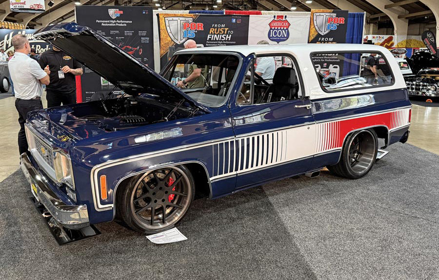 Blue and white Chevrolet Blazer.