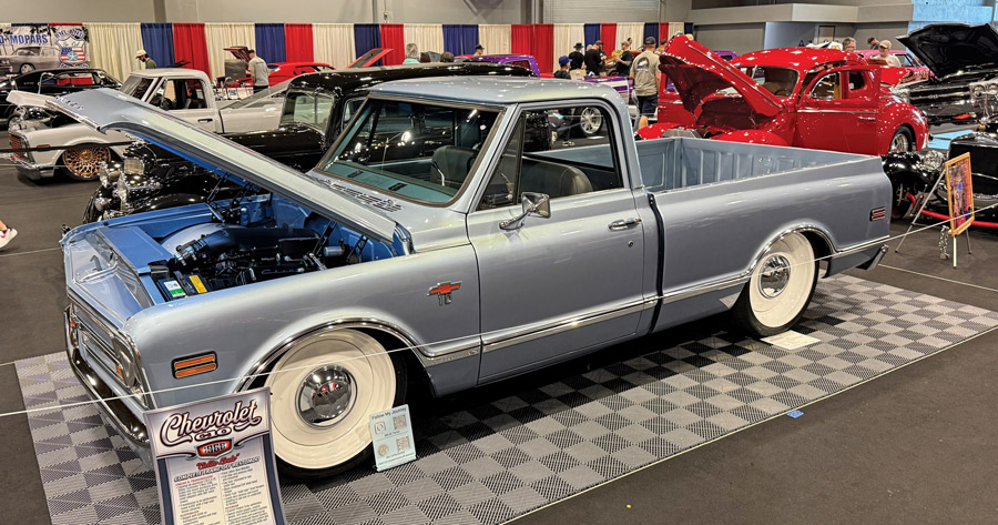 Light blue and white Chevrolet C10.
