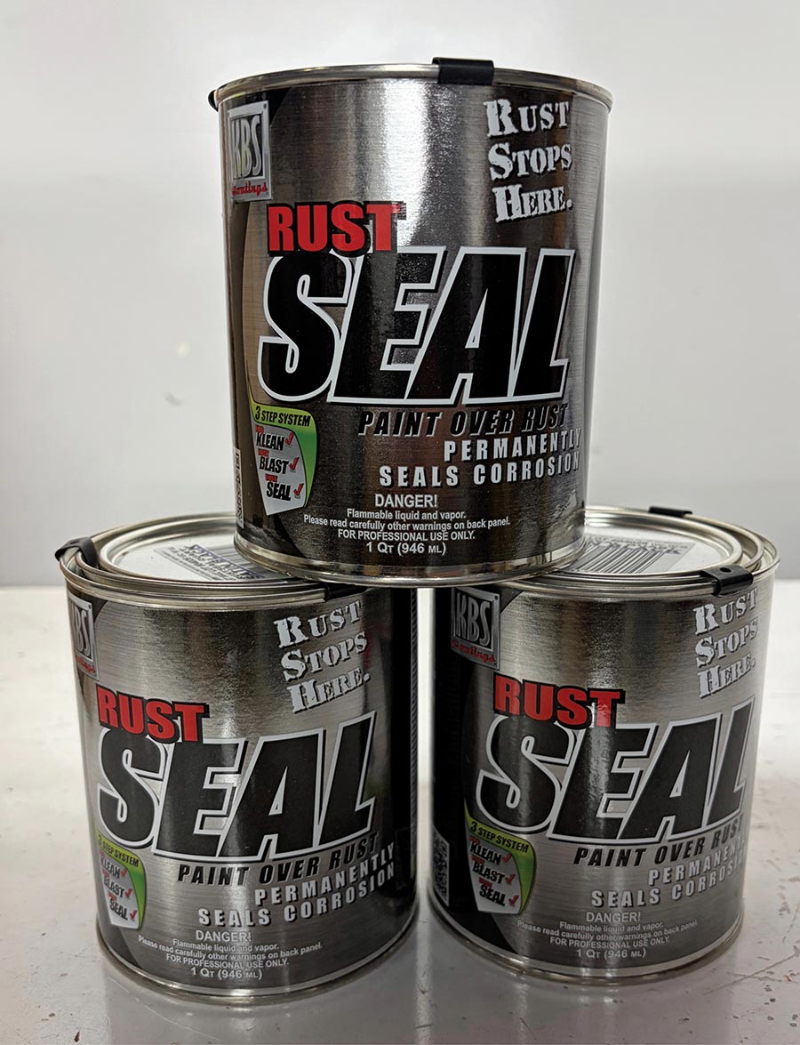 Stack of three cans of KBS Rust Seal paint.