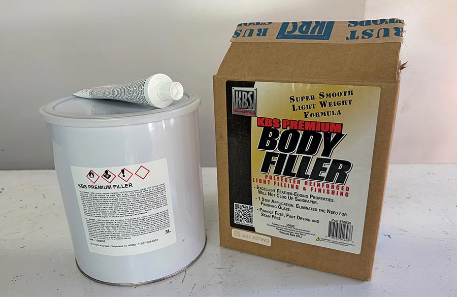 Can and box of KBS Premium Body Filler.