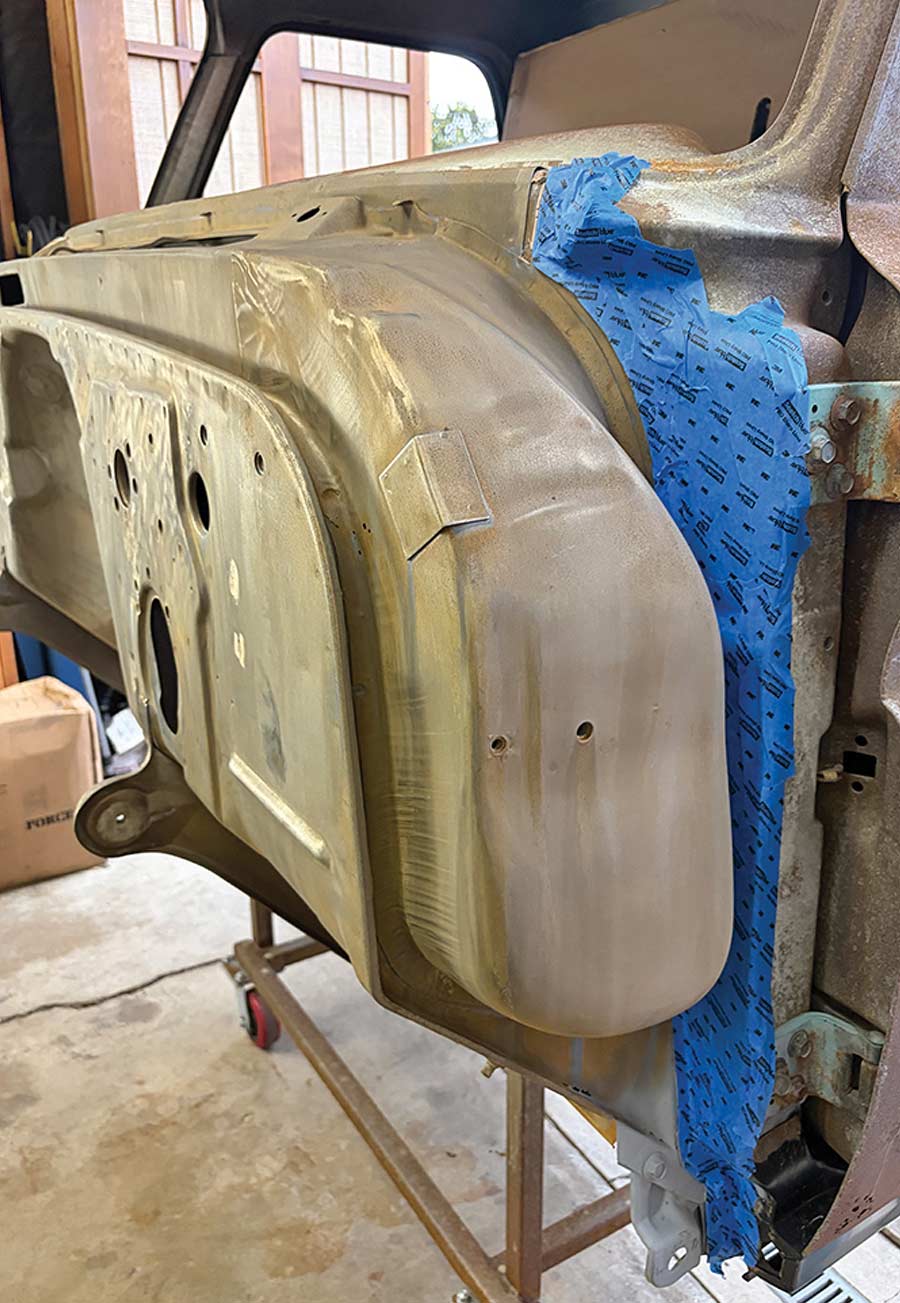 Taped off cab side before applying coating.