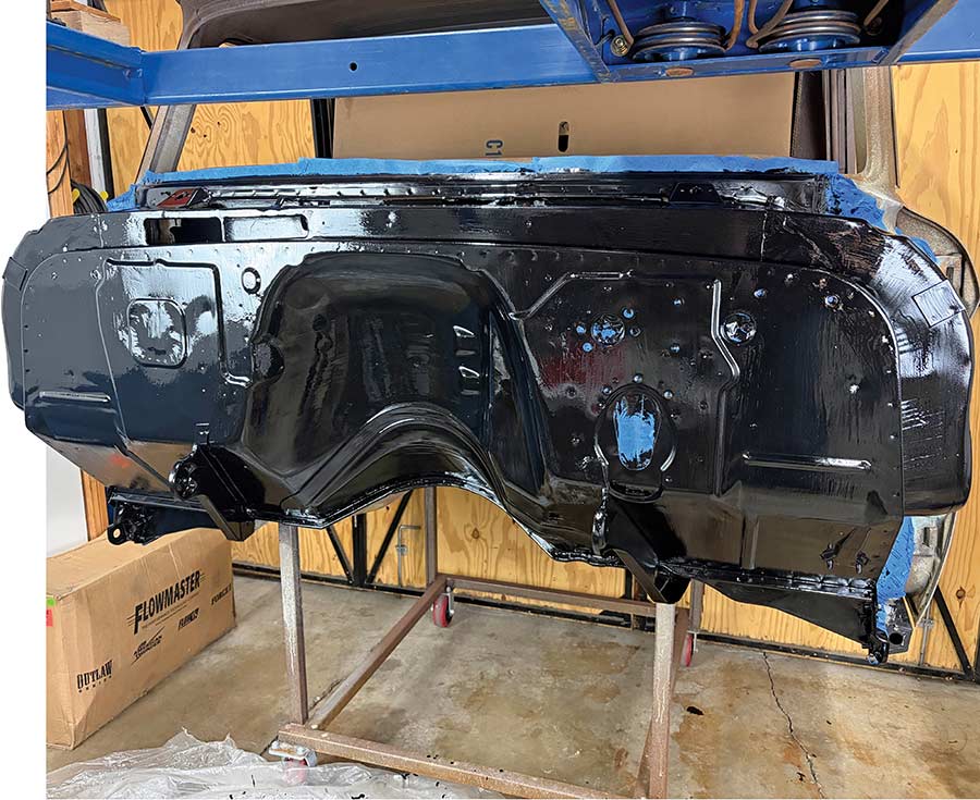Completed black coating on the C10 firewall.
