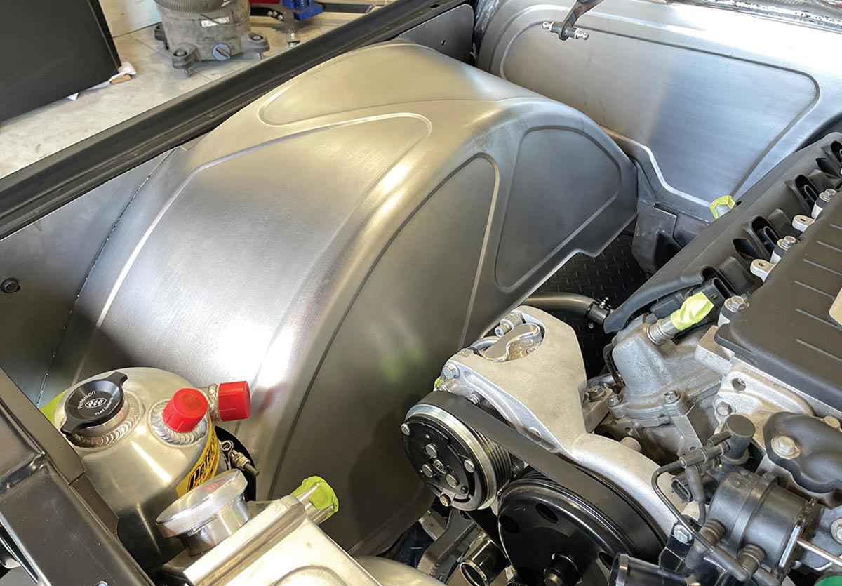 Custom inner fender and supercharged engine detail