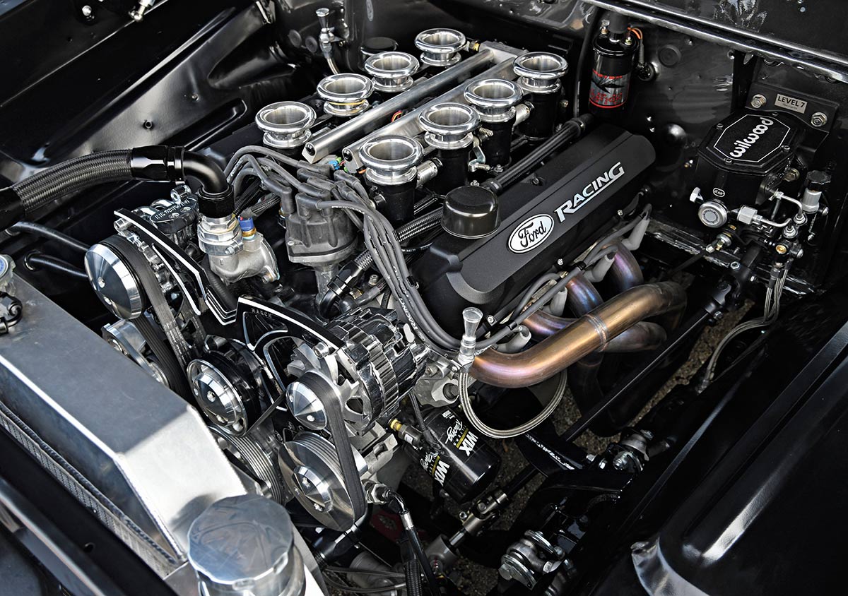 Ford Performance 427ci stroker engine with Borla stack injection.