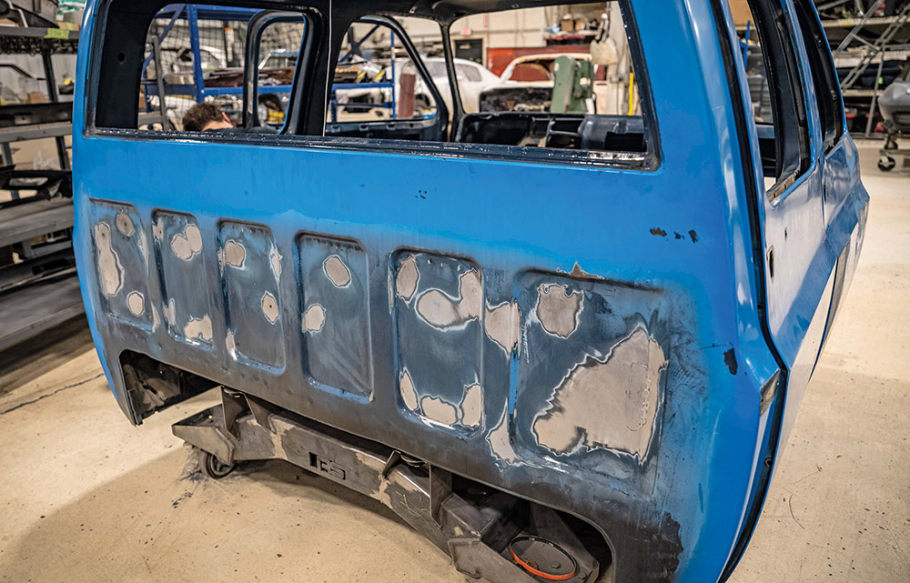 Refined rear cab panel after metal work.