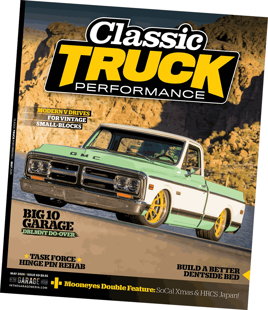 May 2026 magazine cover for Classic Truck Performance featuring a green and white GMC.