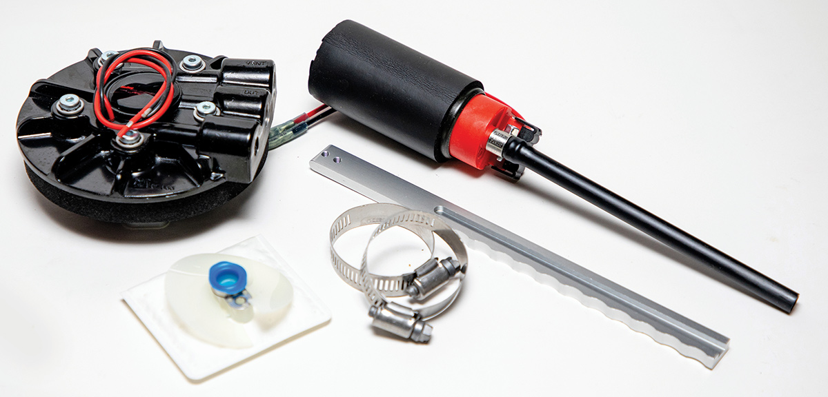 Holley Sniper returnless fuel pump module components.