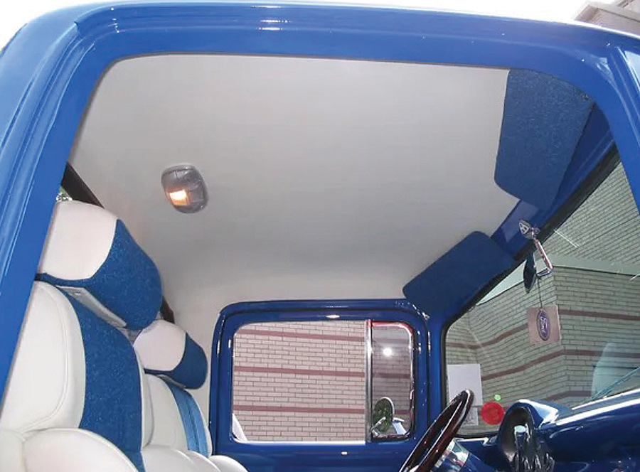 Finished custom headliner and interior trim in a classic truck