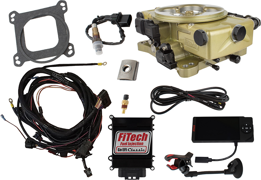 FiTech Go EFI Classic black-finish TBI system kit.